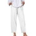 thumbnail image 2 of Womens Cropped Capris Pants Summer Loose Cropped Pants for Women Drawstring High Waisted Loungewear Trouser Casual Beach Vacation Clothes White M, 2 of 6