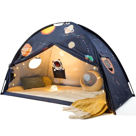 Tiny Land Kids Play Tent for Bed, Space Galaxy Bed Tent for Twin & Bunk Beds, Indoor Kids Tent with Mesh Windows, Storage Pockets
