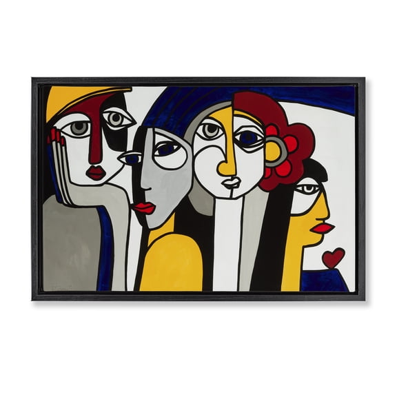 Stupell Industries Primary Hues Faces Portrait Portrait Painting Black Floater Framed Canvas Art Print Wall Art, 25 x 17