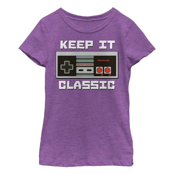 Girl's Nintendo NES Classic Controller  Graphic Tee Purple Berry X Small