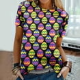 thumbnail image 2 of Bowake T-Shirt Joyeuses Pâques pour Femmes, T-Shirt Graphique Œuf, Manches Courtes d'Été, Col Rond, Cadeau de Pâques, Noir 3, 2 of 7