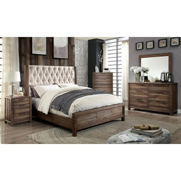 Rustic Natural & Beige Solid Wood King Bedroom Set 5pcs FOA CM7577-EK Hutchinson