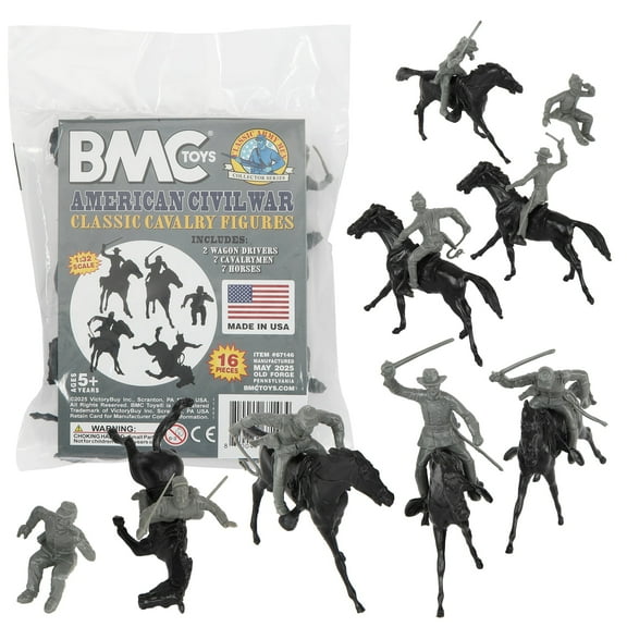 BMC Classic Marx Civil War Cavalry - 16pc Charcoal Gray Plastic Figure Playset