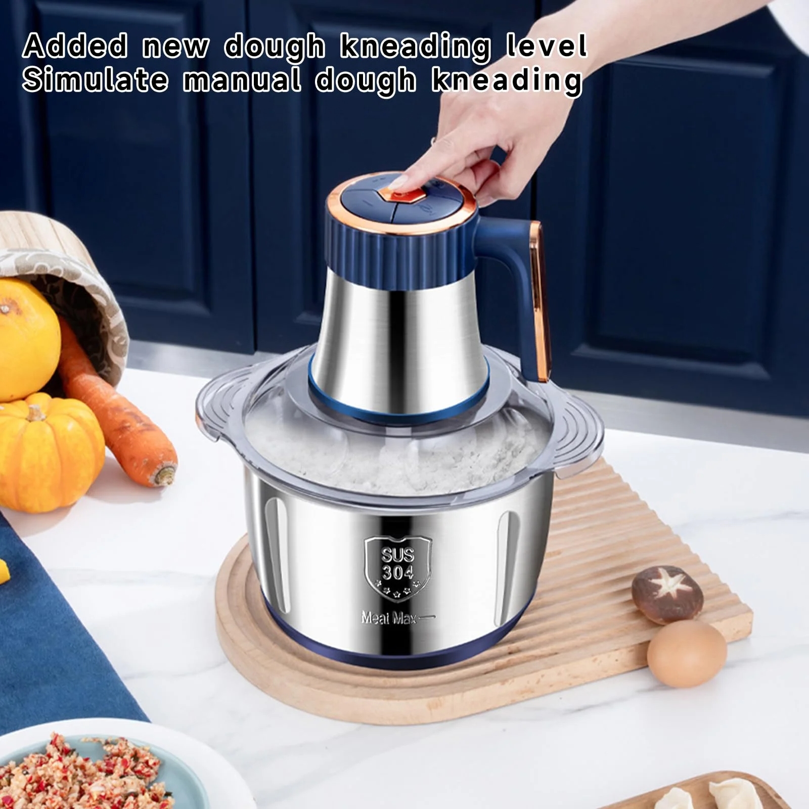 500W Electric Food Chopper & Meat Grinder, 5L Stainless Steel Multifunctional Kitchen Processor with 5 Speeds, Vegetable Slicer & Dough Maker for Home Cooking