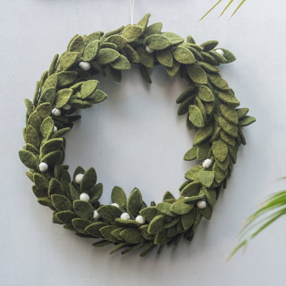 De Kulture Works Wool Felt Wreath Green 13" D inches Eco Friendly Christmas Tree Decoration Ornament