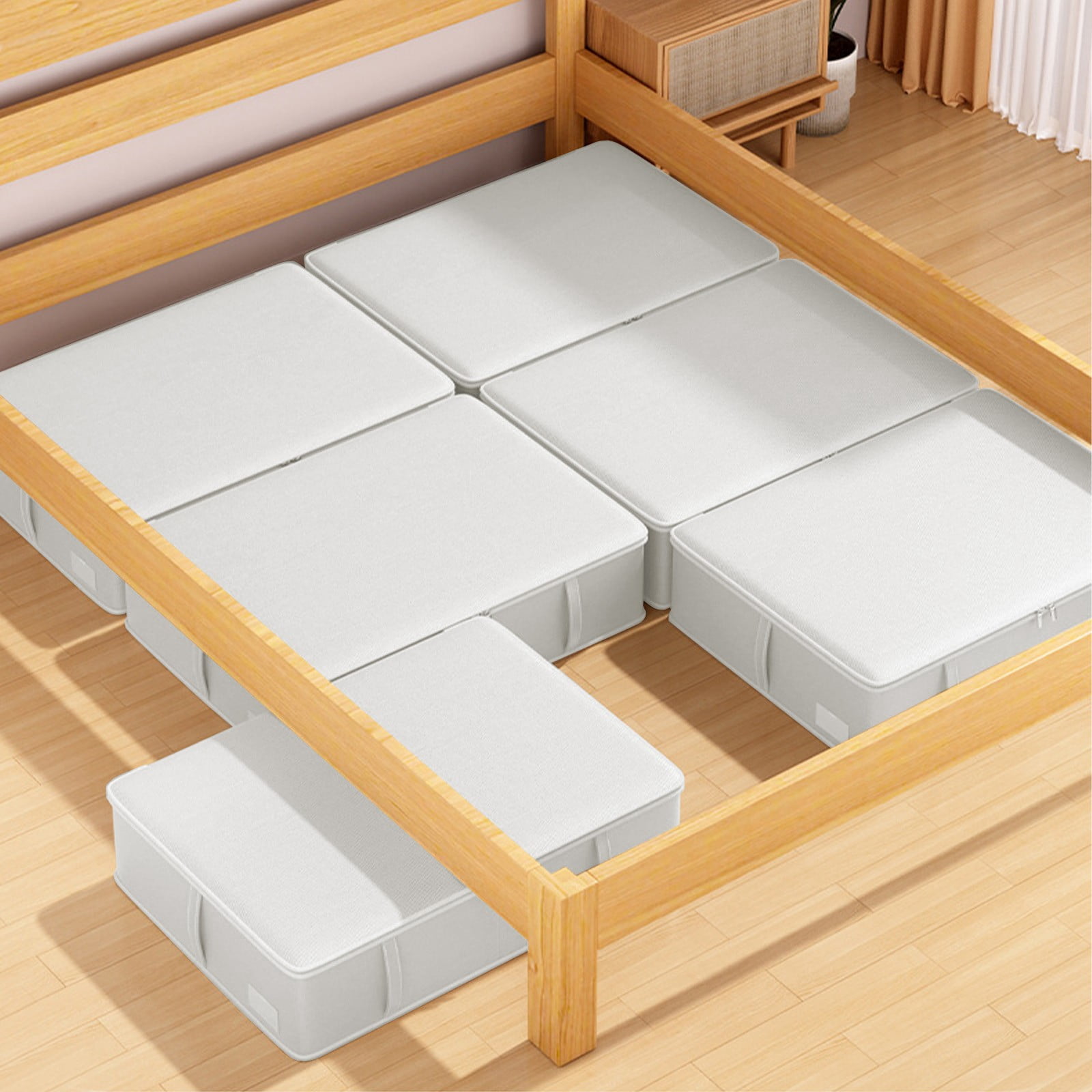 Underbed Storage Box, Flat Low Profile Drawer Organizer for Seasonal Clothes, Quilts, Blankets, Shoes, Home Organization, Space Saving Container with Lid