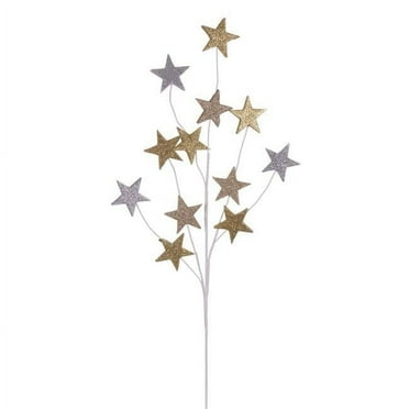 Vickerman 34" Silver, Champagne, and Gold Stars Glitter Spray, 6 per Bag, Foam