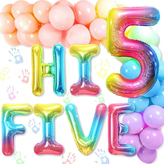 HI FVE5 Rainbow Gradient Aluminum Foil Balloon Set - 30-inch Numbers   Soft Glow Latex Party Decoration Combo