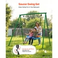 thumbnail image 2 of KFFKFF Swing Set for Backyard, 40-inch Saucer Swing Seat with Durable Metal A-Frame Stand, 440 lbs Weight Capacity, Enhanced with Spiral Ground Anchors, Swingset for Children, Green and Multicolor, 2 of 9