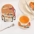 thumbnail image 3 of Yayeee 6 PCS Drink Coasters with Holder Set Woven Absorbent Round Tabletop Hot Pad, Orange Glasses, 3 of 7