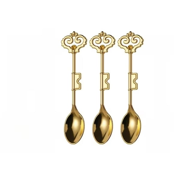 3 piezas, juego de cuchara de café retro de aleación de zinc, cuchara de sopa de estilo clave, cuchara de postre