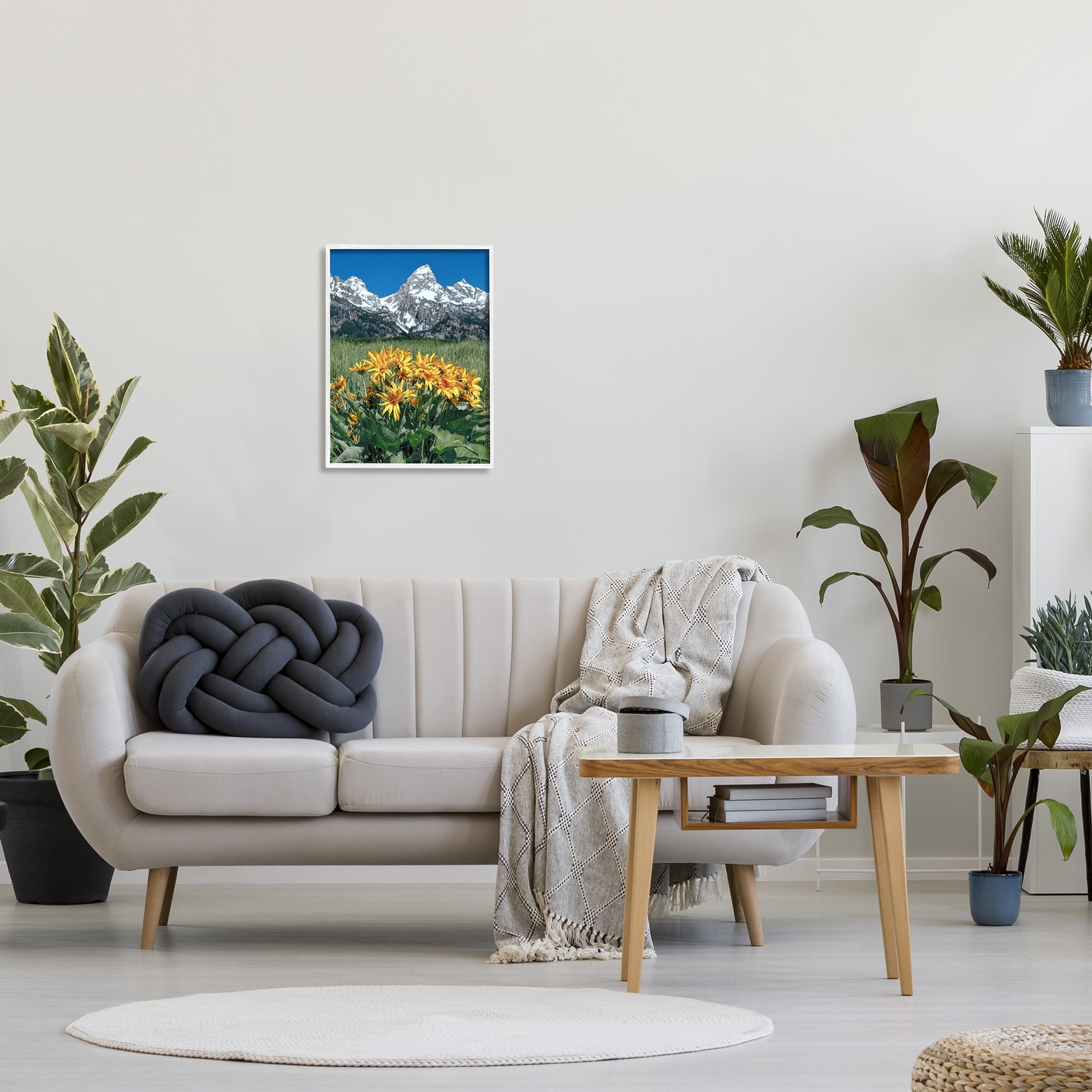 Stupell Industries Daisies & Mountain Peaks Landscape Photography White Framed Art Print Wall Art, 16 x 20