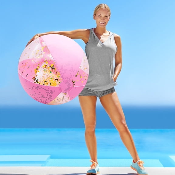 16" Beach Balls - Glitter Pool Toys Inflatable Beach Ball Swimming Pool Water Games, Blow up Transparent Beachball Luau Birthday Decorations Party Supplies Party Favors Gifts
