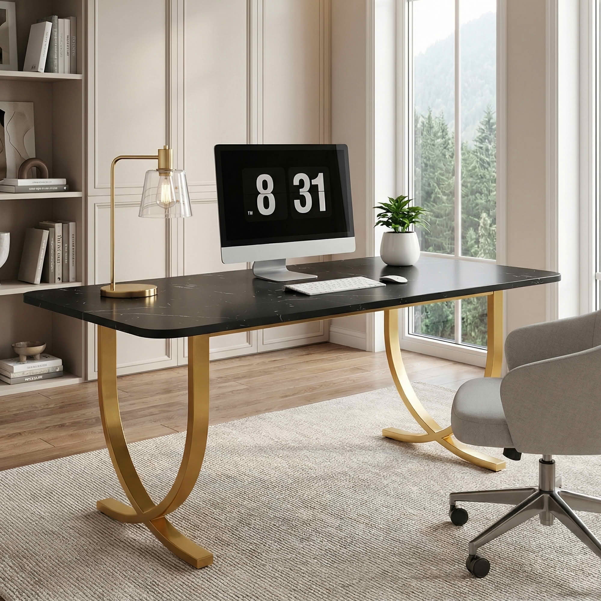 MAYEERTY Luxury Faux Marble Dining Table, 63 Inch Rectangular Modern Kitchen Table with Adjustable Foot Pads for Home Cafe Office