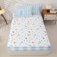 thumbnail image 4 of Catabedysis Blue Gingham Print Zipper Full Size Comforter Sets with Fitted Sheet and 2 Pillowcases,Plaid Monogrammed E Design Zipper Bedding Set For Girls,Colorful Stars Reversible,4 Pieces, 4 of 7