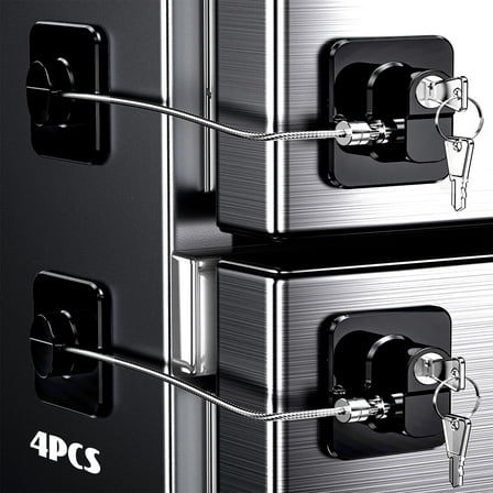 4 Pack Refrigerator Locks with Keys for Kids, Toddlers and Adults, Self-Adhesive Child & Baby Proofing Fridge Latch for Cabinets and Drawers, Oven, Windows