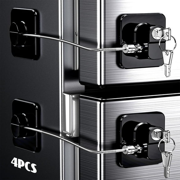 4 Pack Refrigerator Locks with Keys for Kids, Toddlers and Adults, Self-Adhesive Child & Baby Proofing Fridge Latch for Cabinets and Drawers, Oven, Windows