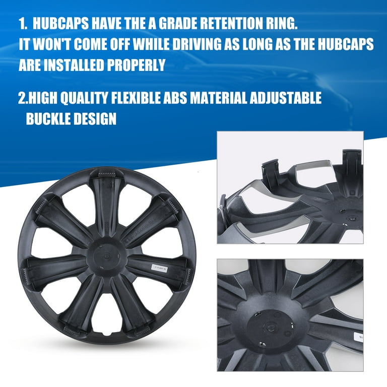 AUTOFREE 15" Universal Snap-on Hubcaps - 4-Pack Silver & Black, For Cars, Trucks, SUVs