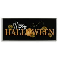 Stupell Industries Happy Halloween on Black Holiday Painting Gray Framed Art Print Wall Art, 24 x 10