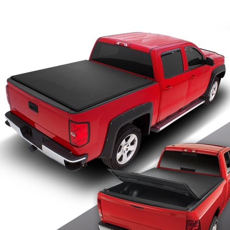 DNA Motoring HCCT-22-018 For 2007 to 2017 Toyota Tundra 5.5' Bed w/Utility Track Adjsutable Aluminum Frame Rear Trunk Bed Soft Tri-Fold Tonneau Cover 08 09 10 11 12 13 14 15 16