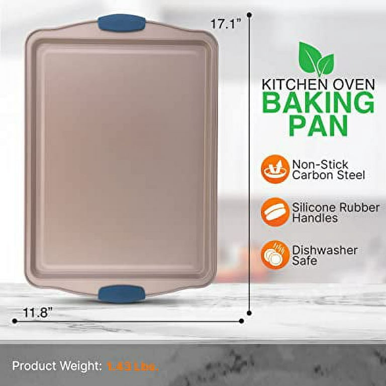 Nutrichef 17” Non Stick Baking Pan, Large Gold Cookie Sheet With Blue  Silicone Handles : Target