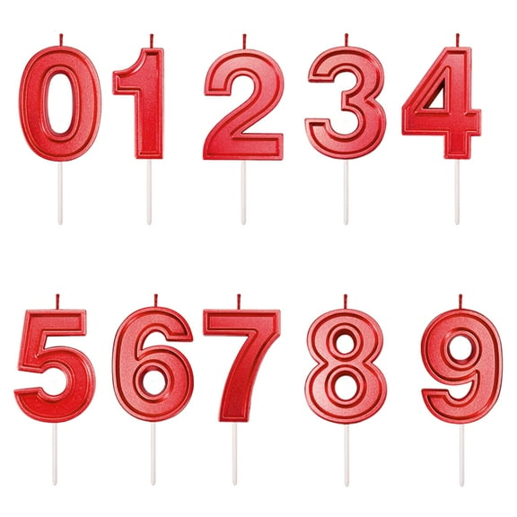Red 0-9 Number Candles Track Style, 10 Pieces, for Birthday Cakes and Party Decorations