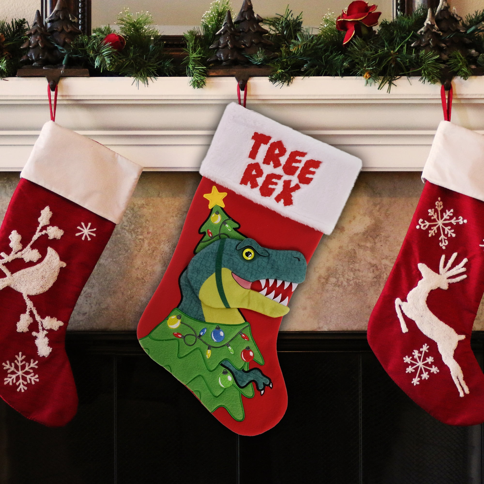 Holiday Time 20 Inch Tree Rex Dinosaur Christmas Stocking
