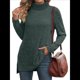 thumbnail image 3 of Tops Tipo Túnica para Mujer, Cuello Alto, Larga, Suéteres Oversize de Otoño, Abertura Lateral, Dobladillo Alto-Bajo Verde XXL, 3 of 5