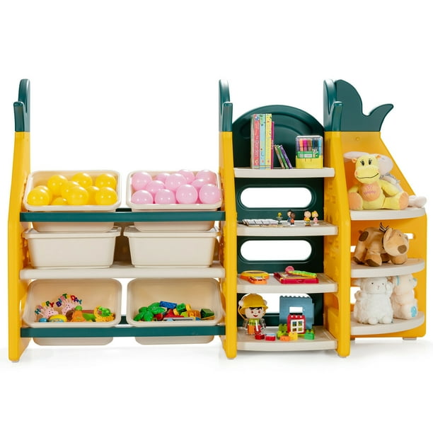 Gymax 3 In 1 Kids Toy Storage Organizer, Toy Storage Bins With Bookshelf