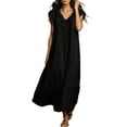 thumbnail image 5 of ClodeEU Women's Sleeveless V Neck Ruff Trim Maxi Dress,Casual Loose Linen Sundress with Pockets Black,Women's Plus L, 5 of 8