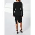 thumbnail image 5 of KelaJuan Women Midi Bodycon Dress Solid Color Deep V-Neck Long Sleeve Dress Spring Fall Evening Party Dress, 5 of 9