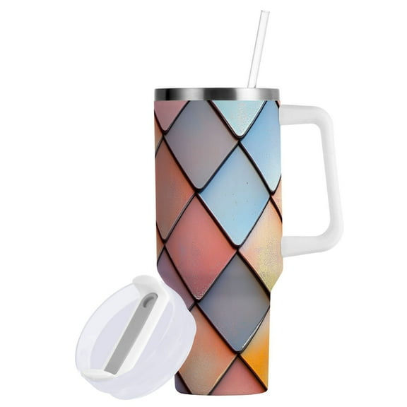 Yayeee 40oz Stainless Steel Tumbler with Straw and Handle Double-Wall Insulated Travel Water Bottle, Pink Shimmering Pattern