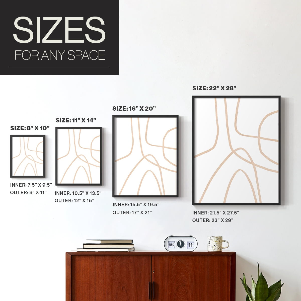 Clean Contour II Framed Print in Black Solid Wood Framed Print No Nail Hanging
