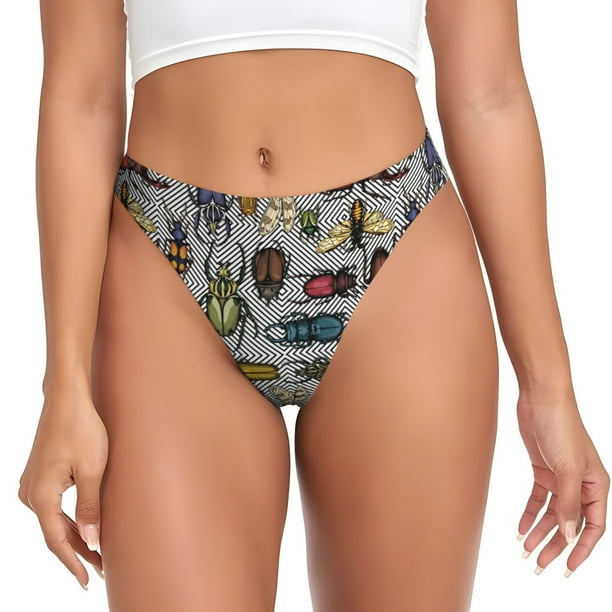 Balery Bright Insects Tangas de Algodón para Mujer con Estampado – Ropa Interior Sexy, Transpirable, G-string-Medium
