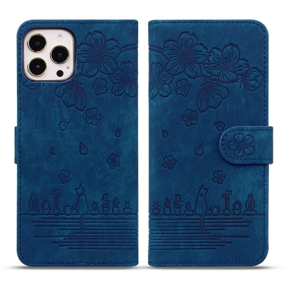 Dteck iPhone 13 case, Flower cat Embossed Wallet Card Cash Slots
lovely style PU Premium Leather Magnetic Flip Kickstand Shockproof Ultra-Slim Cover for iPhone 13 6.1 inch.blue
