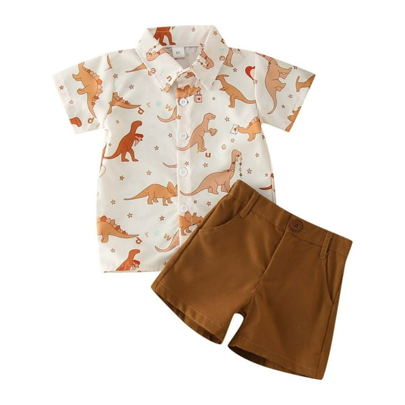 WEAIXIMIUNG Boys' Suits & Sport Coats Slim Fit Beige Toddler Boys Valentine's Day Short Sleeve Cartoon Dinosaur Prints T Shirt Tops Shorts Child Gentleman Outfits