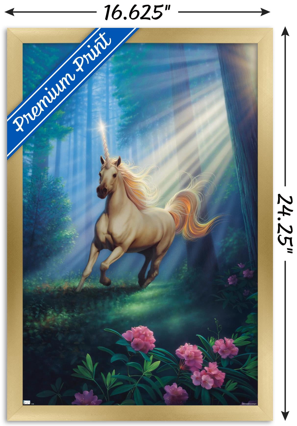 Kirk Reinert - Secret Forest Unicorn Wall Poster, 14.725" x 22.375" Framed