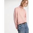 thumbnail image 5 of Women High Neck Sweater Chunky Long Sleeve Knitted High Low Hem Trendy Fall Winter Jumper Blouse Pink M, 5 of 10