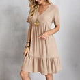 thumbnail image 4 of Tshirt Dress Women Summer Short Sleeve V Neck Loose Fit Ruffle Casual Flowy Midi Dresses T Shirt Dresses for Women, 4 of 8