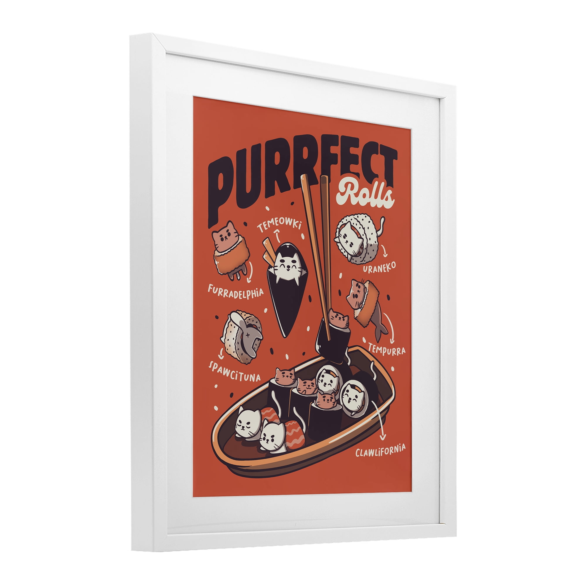 Stupell Industries Purrfect Rolls Sushi Cats White Framed Print Under Glass, design by Tobe Fonseca