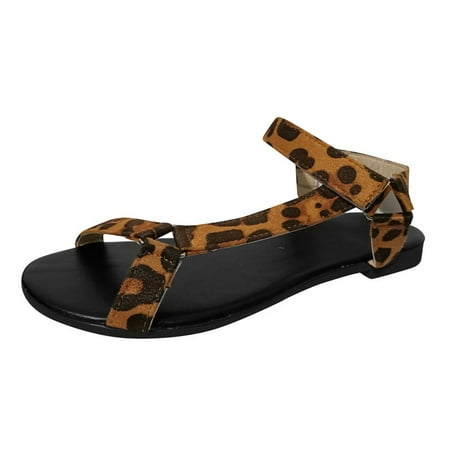 

A0624 ociviesr sandals for Women Ladies Fashion Leopard Print Suede Hook&Loop Flat Casual Plus Size Sandals Flock