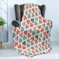thumbnail image 4 of Valentines Soft Flannel Fleece Blanket, Retro Style up and down Hearts with Stripes Waves and Checkered Patterns, Cozy Plush for Indoor and Outdoor Use, 70" x 90", Teal Coral White, by Ambesonne, 4 of 5