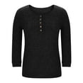 thumbnail image 4 of Womens Crochet Striped Cable Knit Plain Tops Loose Fit Blouses for Women 3/4 Sleeve Crew Neck Sweater Lounge Fall Winter Shirts Button 2025 Clothes Fashion, 4 of 6