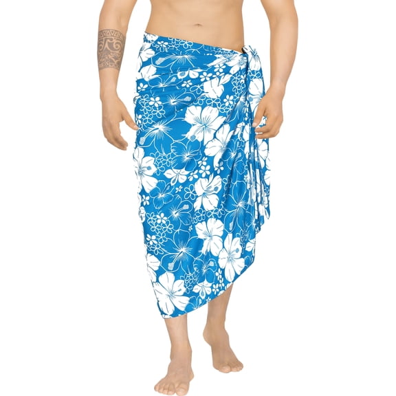 HAPPY BAY Men's Pareo Swim Trunk Surfing Sarong Long Beach Wrap One Size Teal Blue-R819 Summer Vacation Party