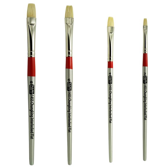 ZEM Brosse Chungking Deluxe Poils de Porc Blancs Ensemble de Brosses d'Artiste Plates Emboîtables Tailles 2,4,6,8