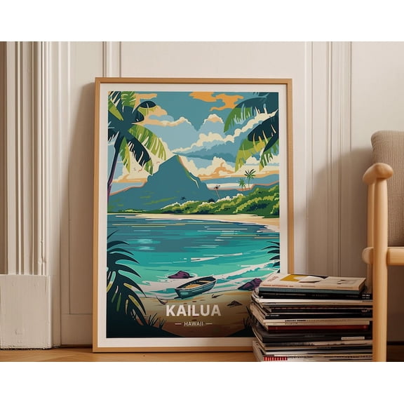 Kailua Hawaii Tropical Beach Wall Art Print, Unframed Paper Poster 24x36in