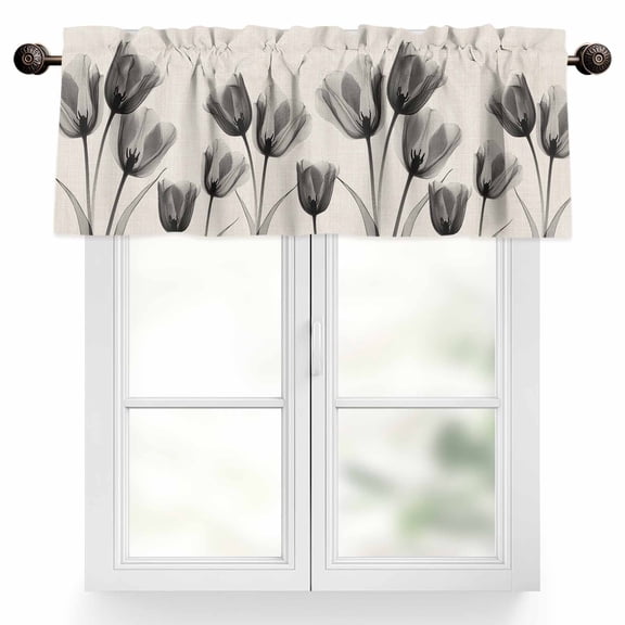Black Tulip Valances for Windows, 42 x 12in, Minimalist Modern Flower Art Linen Background Rod Pocket Kitchen Valance Curtain Light Filtering Window Treatments for Living Room Bedroom, 1 Panel