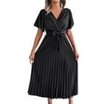 thumbnail image 7 of STETMN Maxi Dresses 2025 for Women V Neck Short Sleeve Drawstring Empire Waist Flowy Swing Dress, 7 of 7