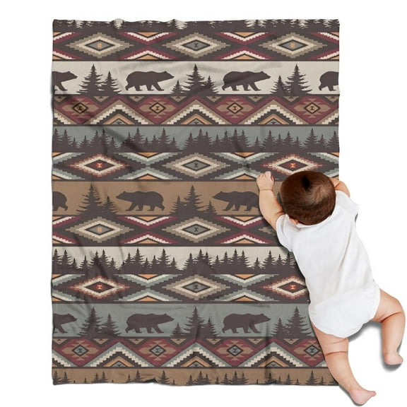 Brown Geometric and Bear Pattern Blanket,Comfortable Soft Flannel Throw Blanket,All Season,Warm Lightweight Blankets for Sofa Bed Couch Living Room Chair,30"x40"