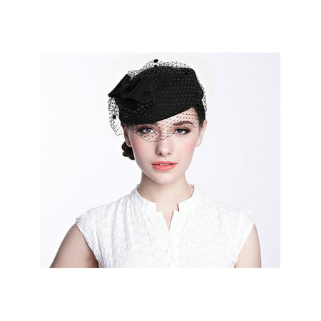 Pillbox Hat, Coxeer Wedding Cocktail Party Dress Hat Veil Vintage Bow Dress Hats for Women Girls